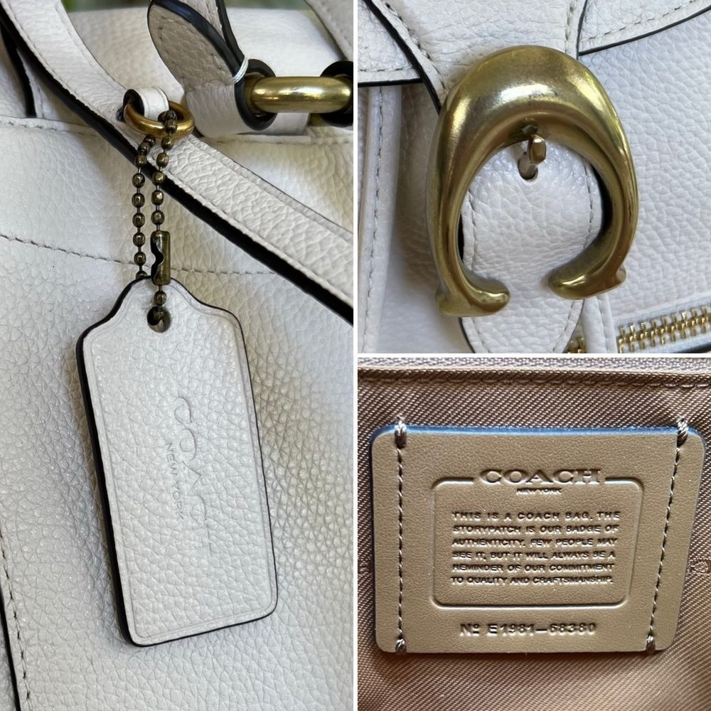 Coach Evie Polished Pebble Leather Backpack Chalk White Brass 68380 - Picture 12 of 16